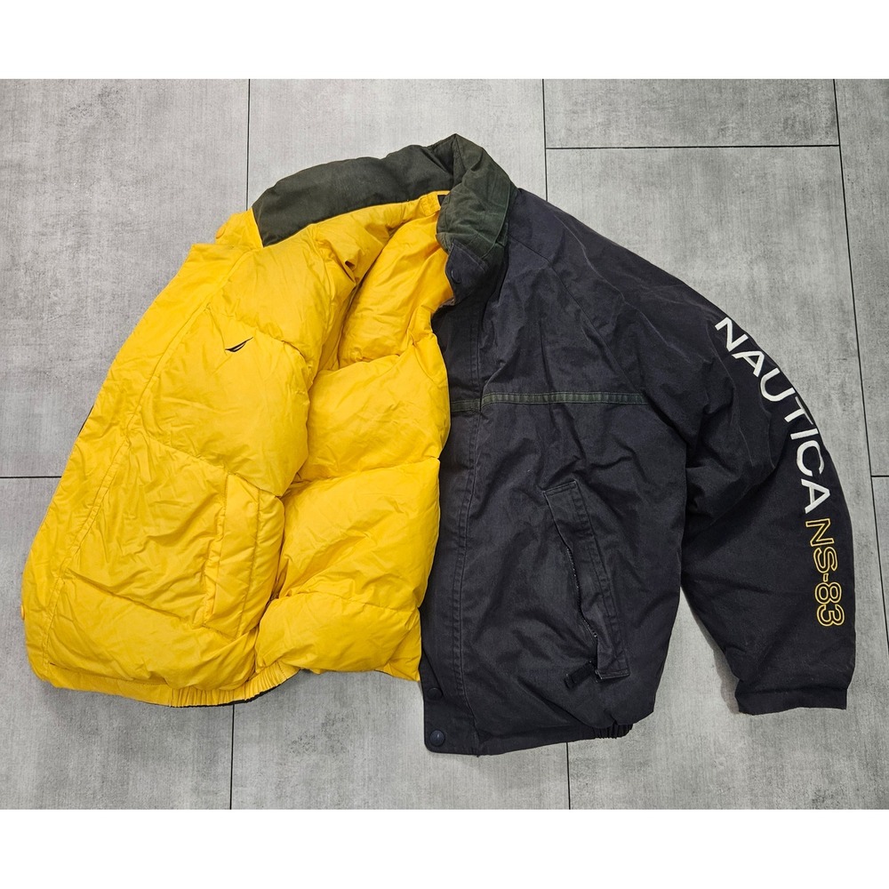 Vintage Nautica NS-83 Reversible Down Puffer Jacket Navy Yellow Large